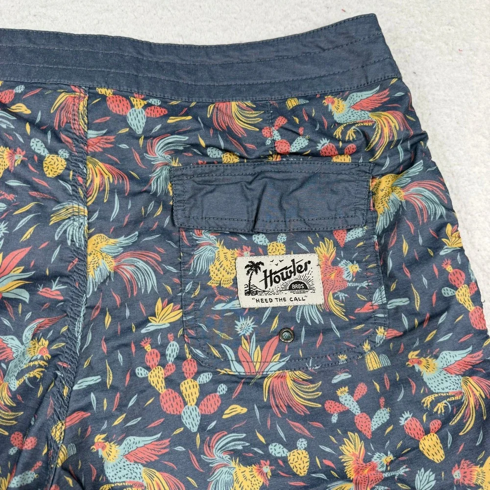 Howler Bros Board Shorts Mens 34 Blue Rooster Cactus Print Swim Trunks